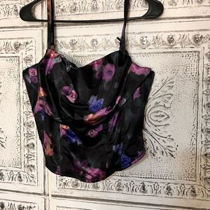 Women’s POPILUSH Floral Satin Cowl Neck Bustier Top - NWT size XL